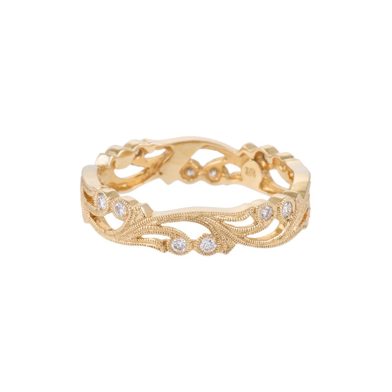 Ungar and Ungar 18ct Yellow Gold 0.20ct Diamond Floral Full Hoop Ring