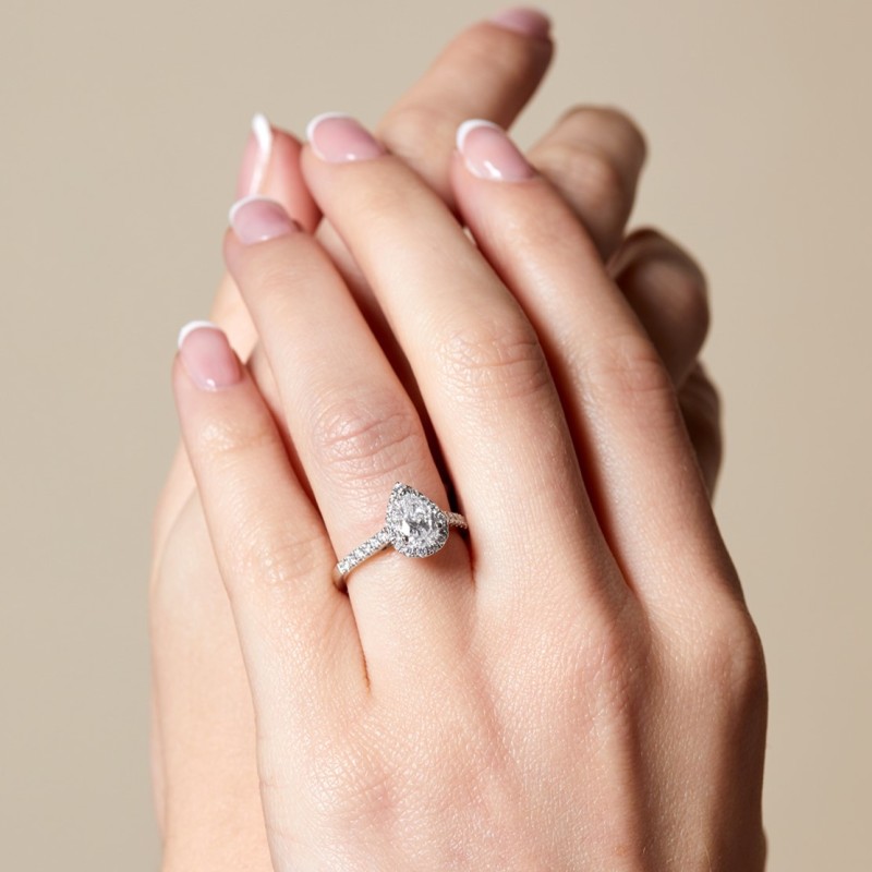 Platinum Pear Cut 0.95ct Lab Grown Diamond Halo Ring
