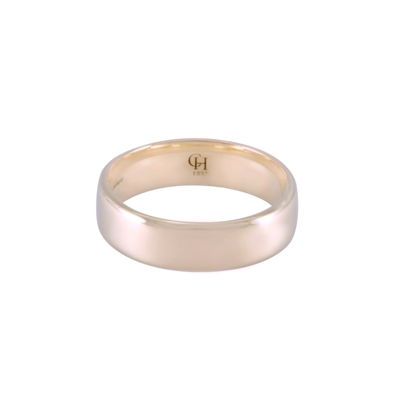 18ct Yellow Gold Lighter Softened Flat Court Wedding Band 6mm