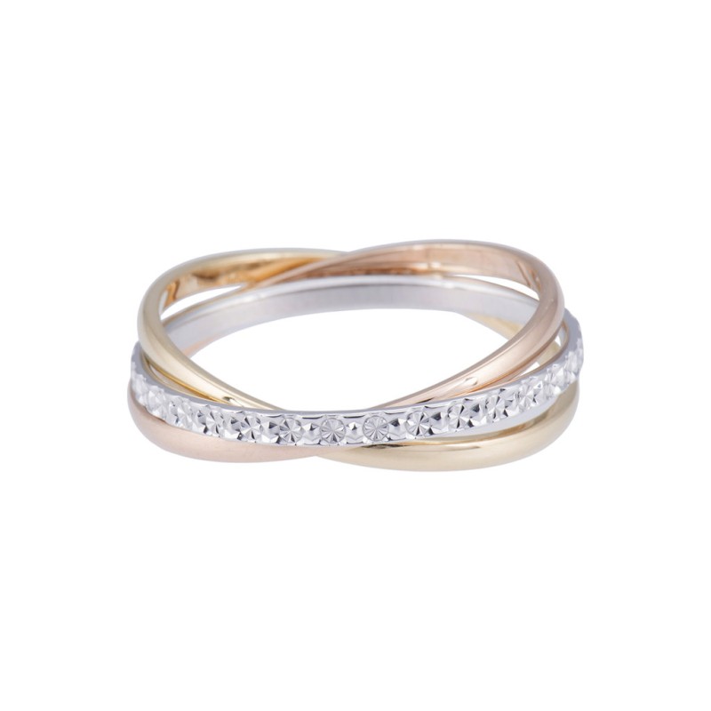18ct 3 Colour Gold Fancy Sparkle Cut And Plain 2 Band Russian 1.5mm Wedding Ring