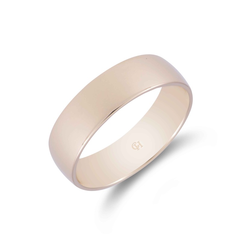 9ct Yellow Gold Lighter Low Domed Court Wedding Band 6mm