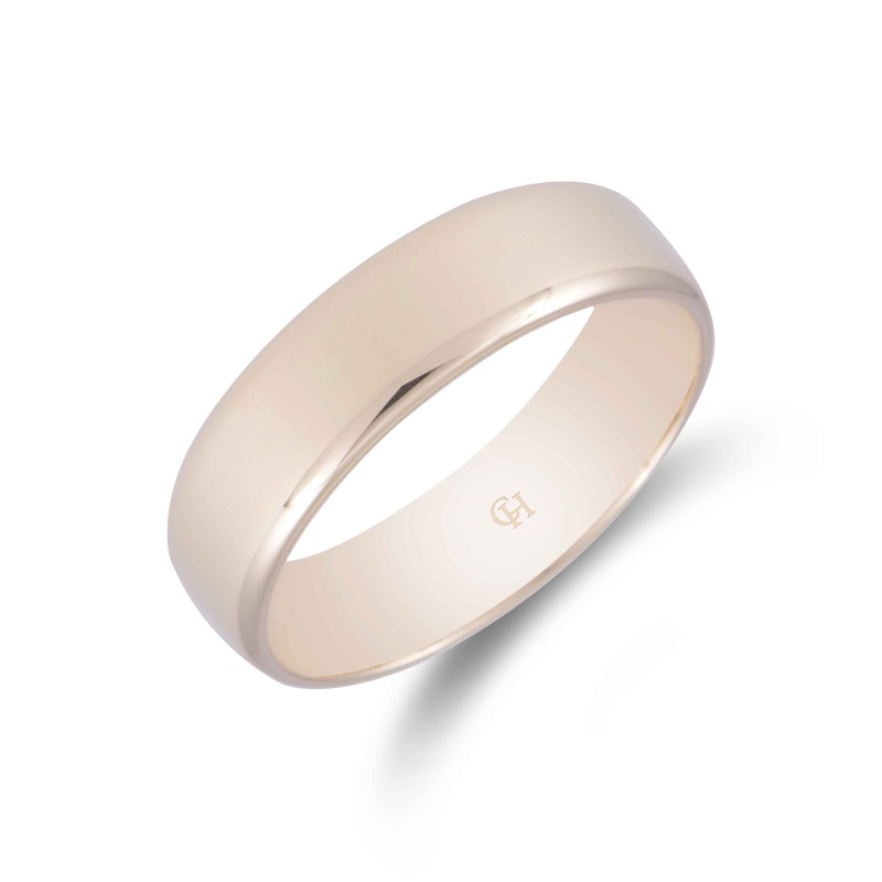 9ct Yellow Gold Softened Lighter Flat Court Wedding Band 6mm