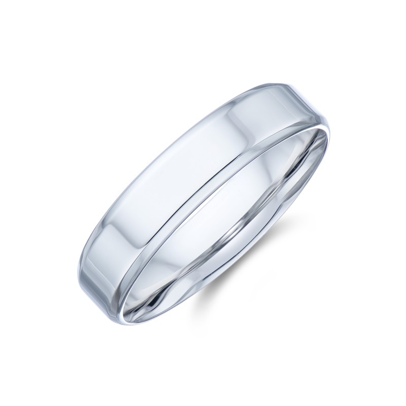 Gents 9ct White Gold 5mm Bevelled Edge Flat Court Wedding Ring