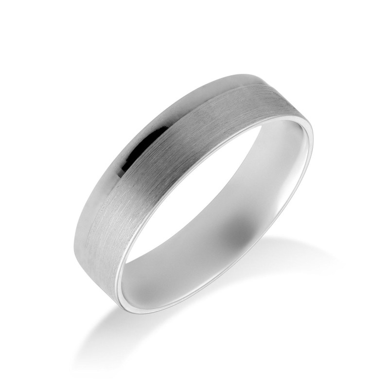9ct White Gold Matte and Polished Flat Court 5mm Wedding Band