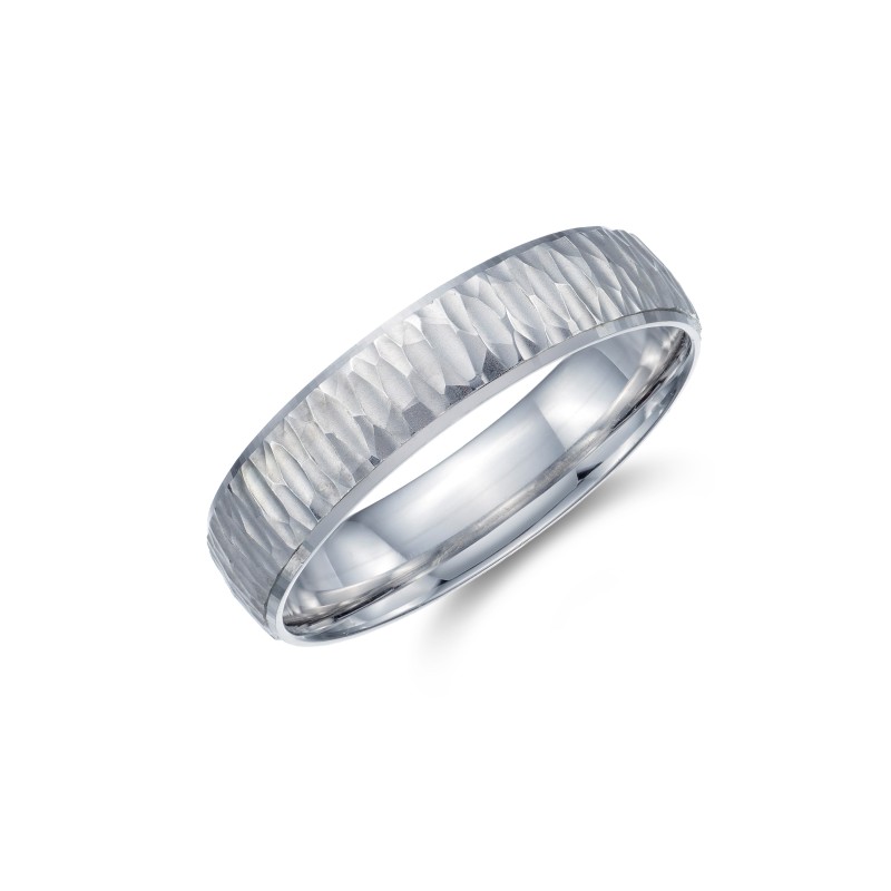 9ct White Gold 5mm Bark Effect Wedding Band