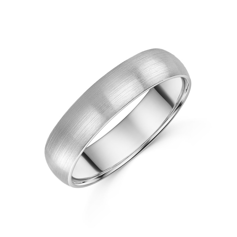 9ct White Gold 5mm Satin Finish Mens Wedding Ring