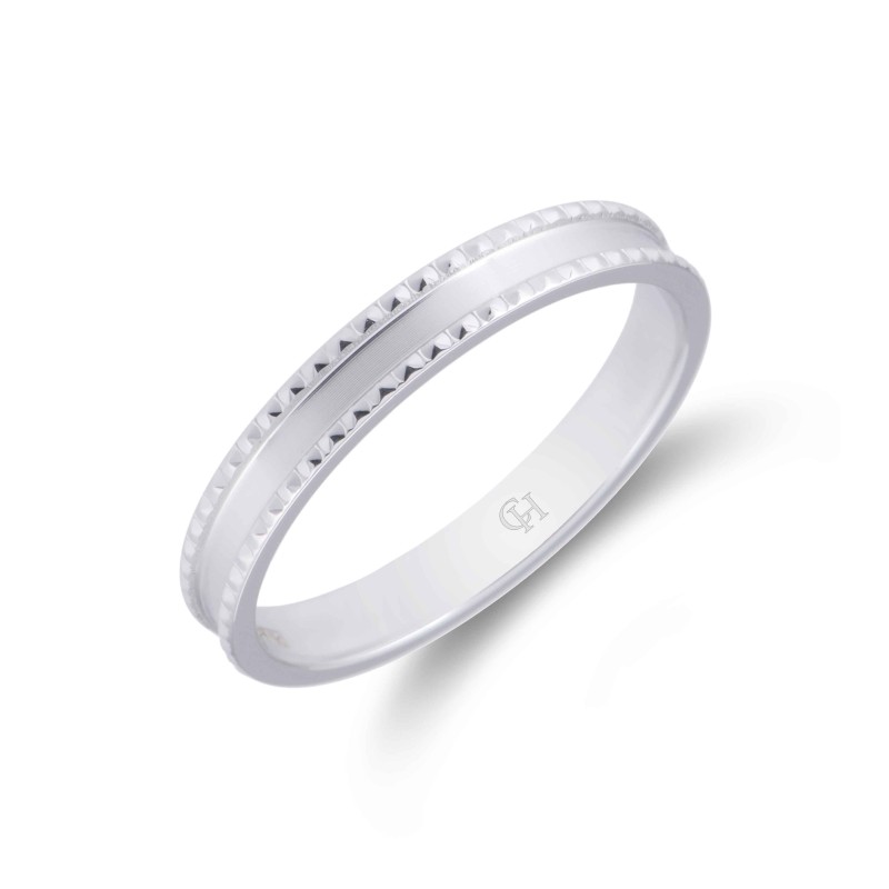 9ct White Gold Satin Centre And Sparkle Cut Edges 3mm Wedding Ring