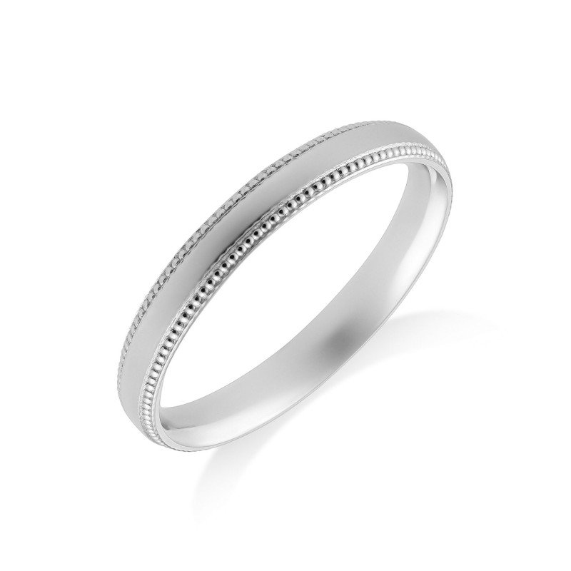 9ct White Gold - Beaded Edge - 3mm - Wedding Ring