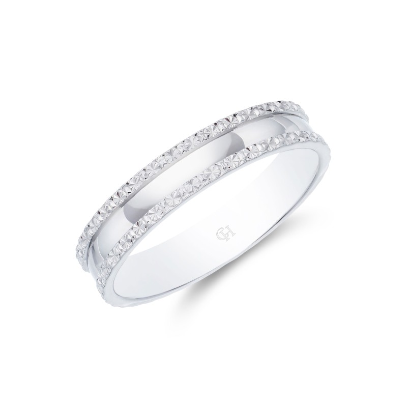 9ct White Gold 3.5mm Edged Sparkle Cut Wedding Band
