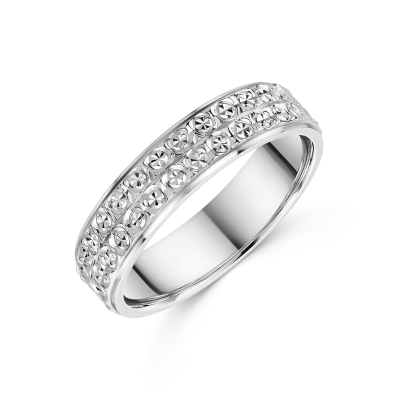 9ct White Gold Double Row Sparkle Cut Wedding Ring