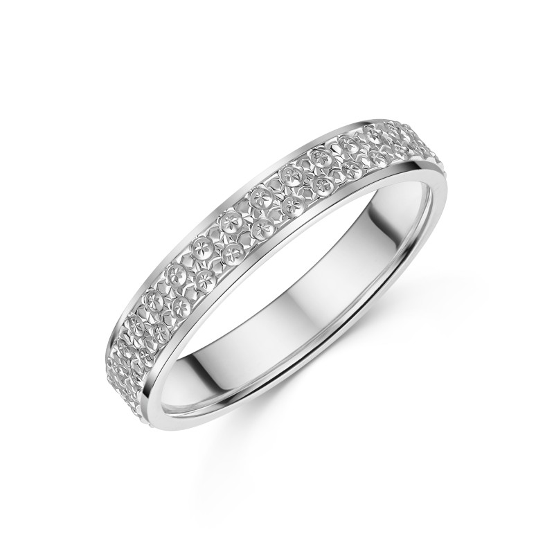 9ct White Gold Sparkle Cut 3.5mm Fancy Wedding Band