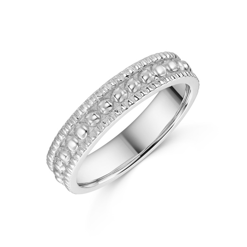9ct White Gold 4mm Ladies Fancy Ball Pattern Wedding Ring