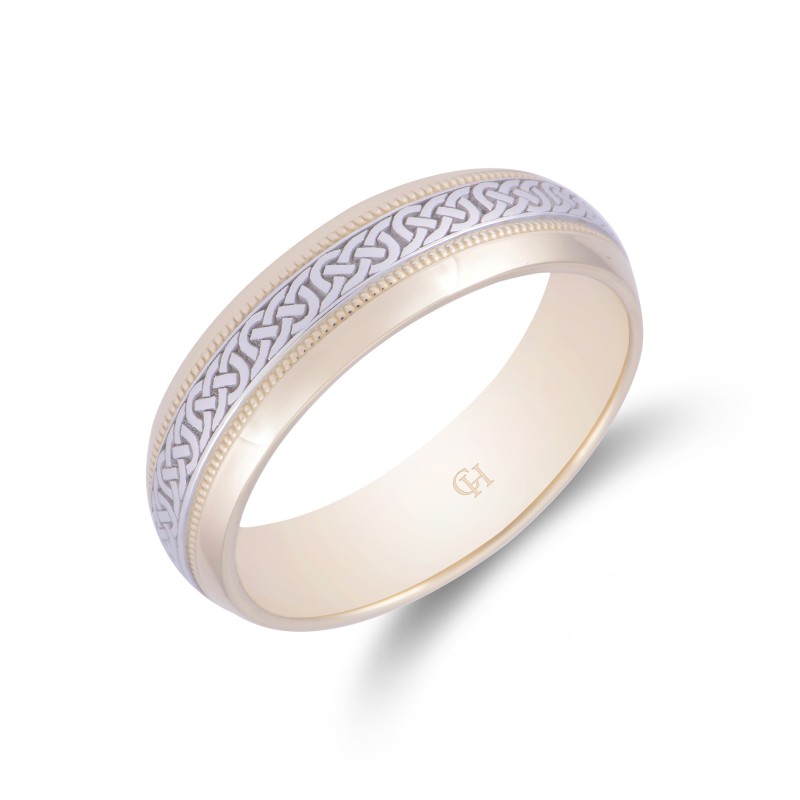 9ct Yellow Gold Wedding Ring White Gold Celtic Design Insert 6mm