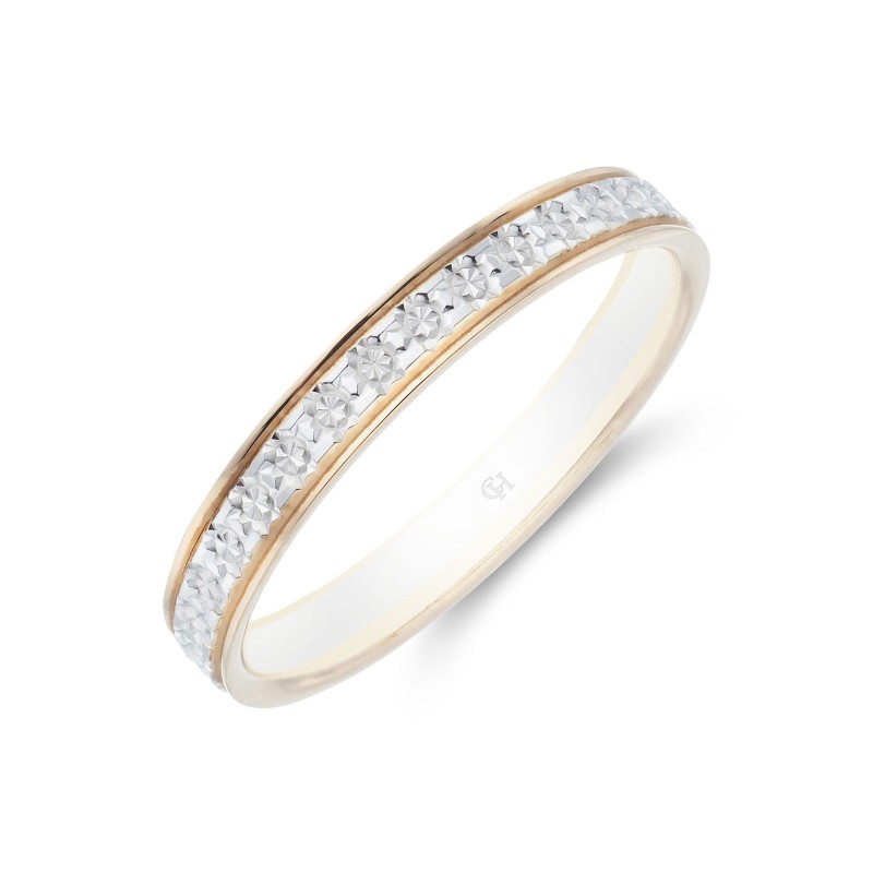 9ct 2 Colour Gold Sparkle Cut Wedding Ring