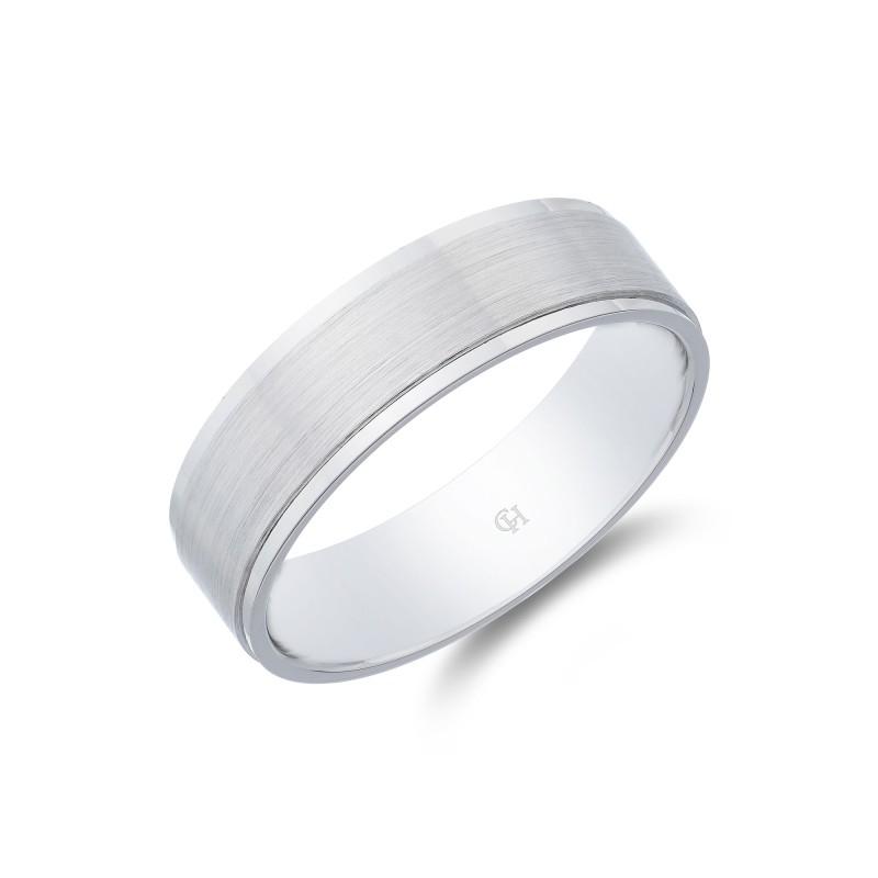 Platinum Matte Patterned Finish and Polished Edge 6mm Wedding Band