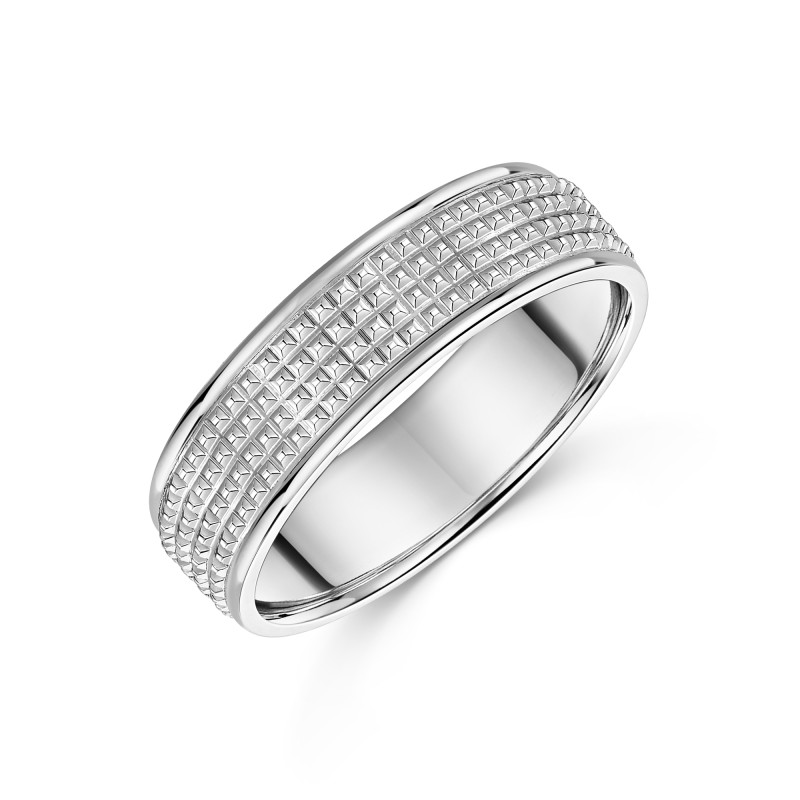 Platinum 5mm Textured Pattern Gents Wedding Band