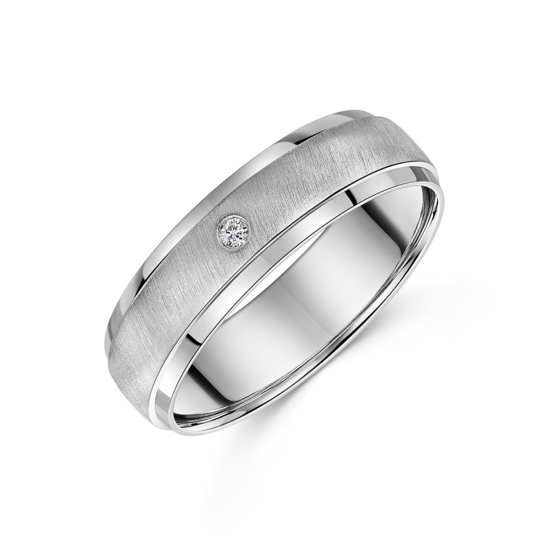 Platinum 0.05ct Diamond Set 6mm Gents Wedding Band