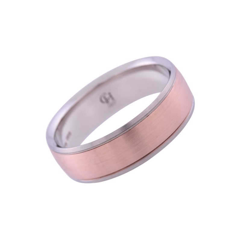 Palladium & 9ct Rose Gold Two Tone Patterned Polished Wedding Band