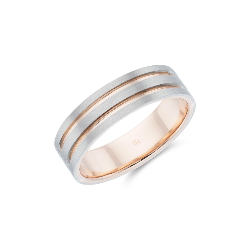 Palladium & 9ct Rose Gold 6mm Wedding Band