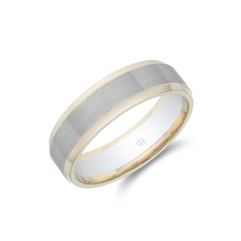 Palladium and 9ct Yellow Gold Matte and Polished Finish 6mm Wedding Band