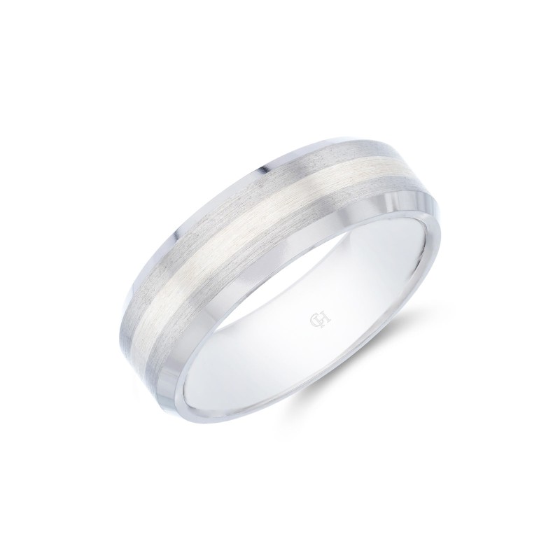 Titanium And Silver Bevelled Edge Wedding Band 7mm
