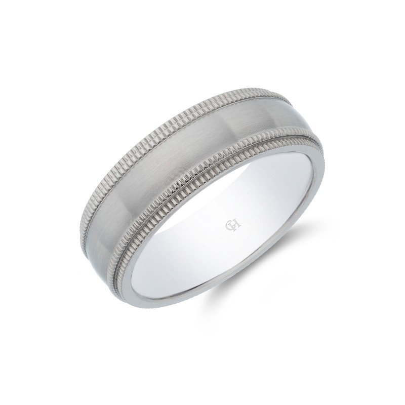 Titanium Matte Finish and Beaded Edge 7mm Wedding Band