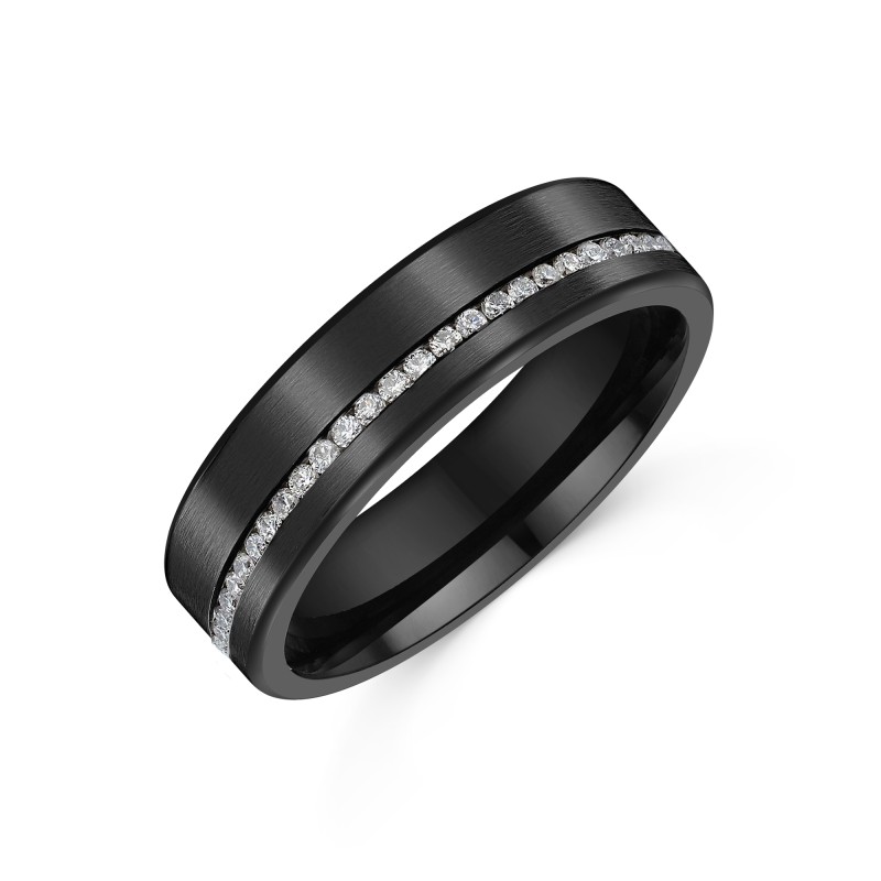 Titanium Black Off Set 6mm Diamond Wedding Ring