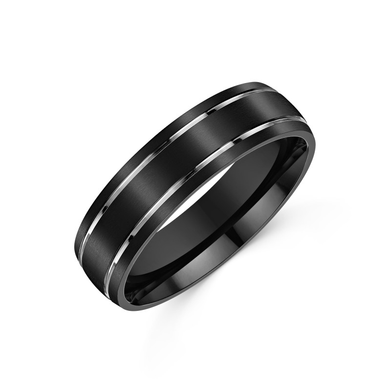 Titanium 6mm Black Double Lined Gents Flat Court Wedding Ring