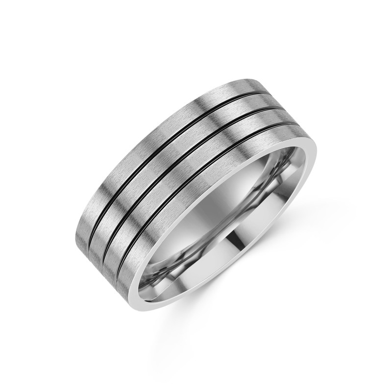 Titanium 8mm Black Lined Gents Wedding Ring