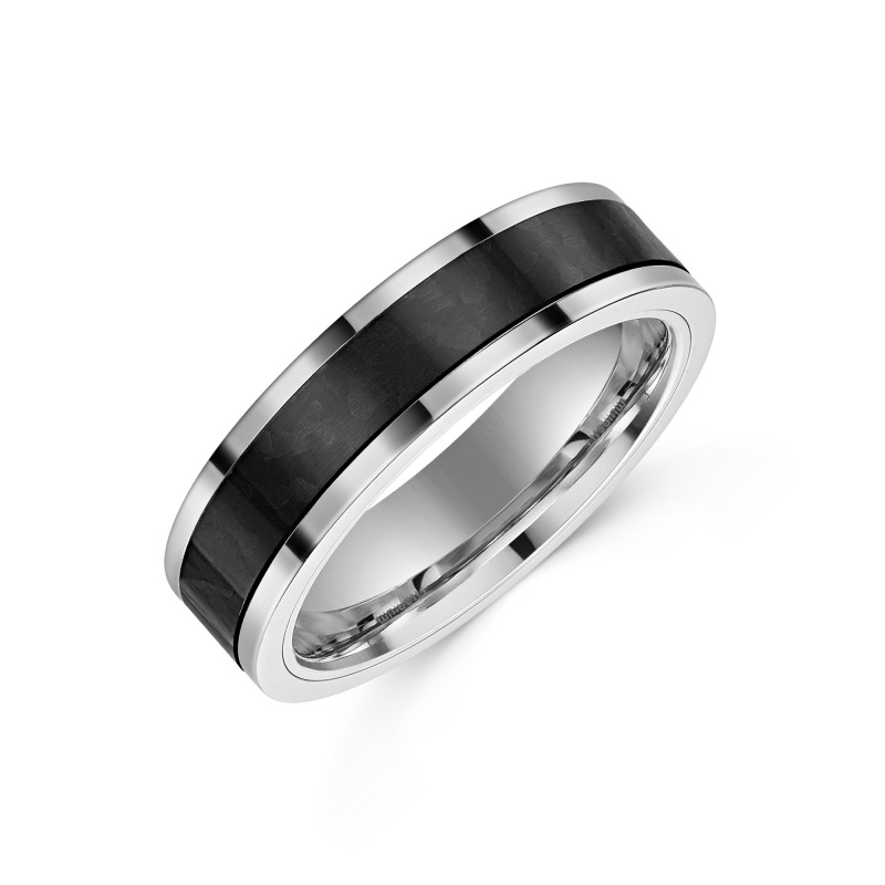 Titanium 6mm Black Centre Lined Gents Wedding Ring