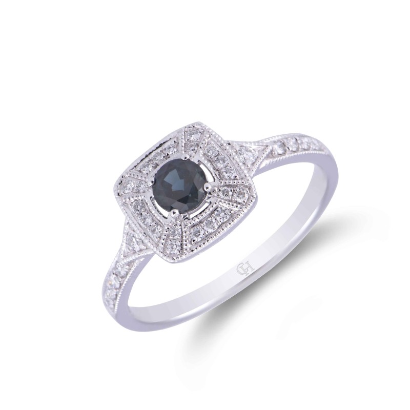 18ct White Gold 0.30ct Sapphire & 0.20ct Round Brilliant Diamond Ring