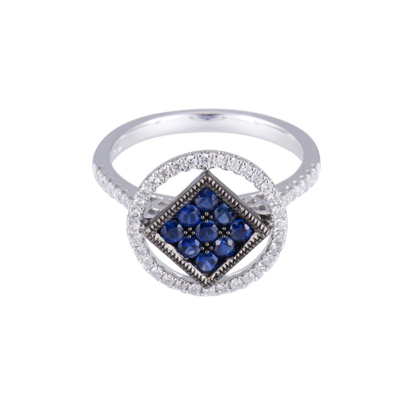 18ct White Gold 0.44ct Sapphire and 0.37ct Diamond Ring