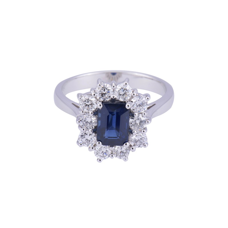 18ct White Gold 1.45ct Octagonal Sapphire and 0.95ct Diamond Cluster