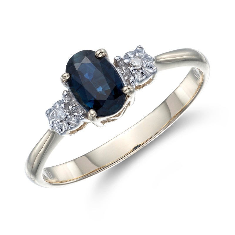 9ct Yellow Gold 0.50ct Oval Sapphire and 0.55ct Diamond Three Stone