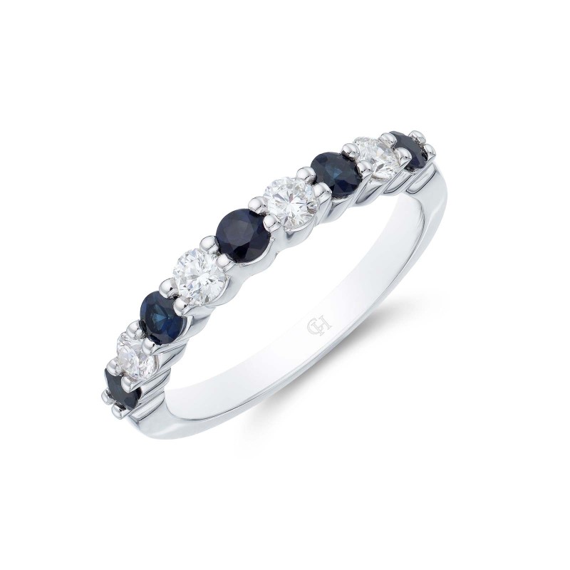 18ct white gold 5x 0.07ct round brilliant cut sapphire and 0.32ct diamond eternity ring