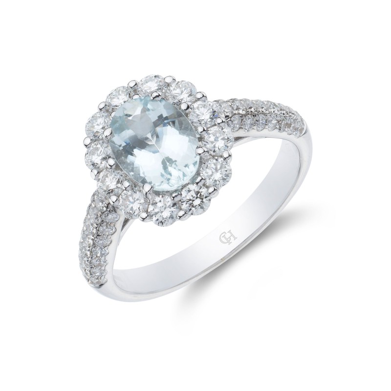 18ct white gold 1.25ct oval aqua ring 3.00ct