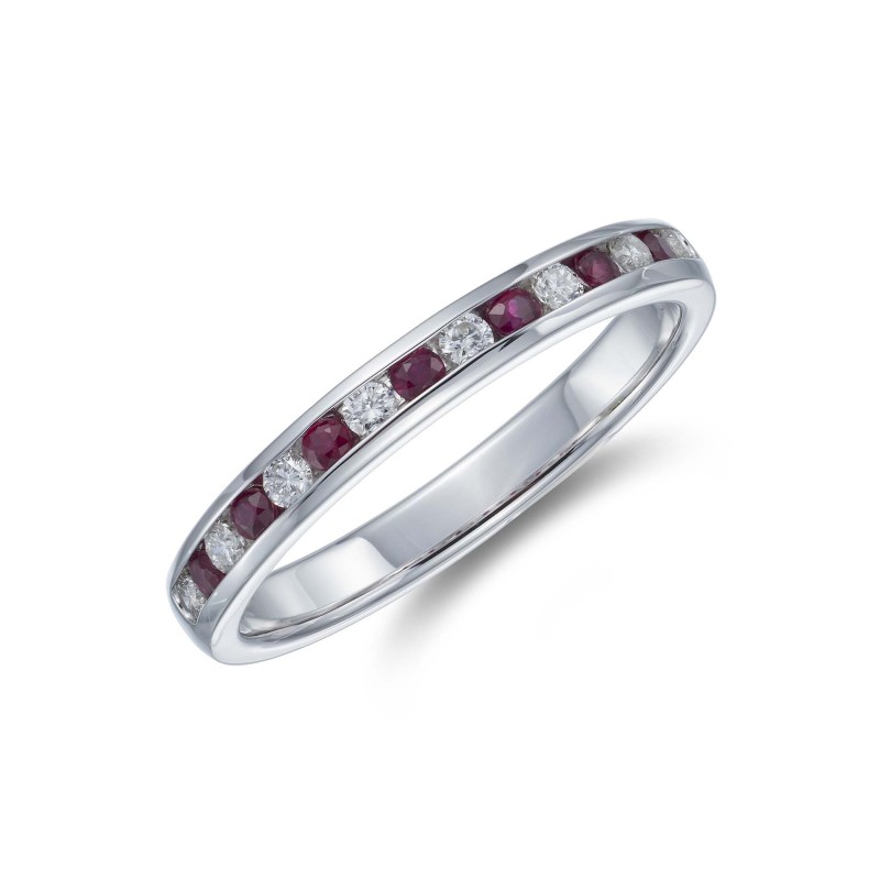 9ct White Gold 0.14ct Diamond and 0.14ct Ruby Ring