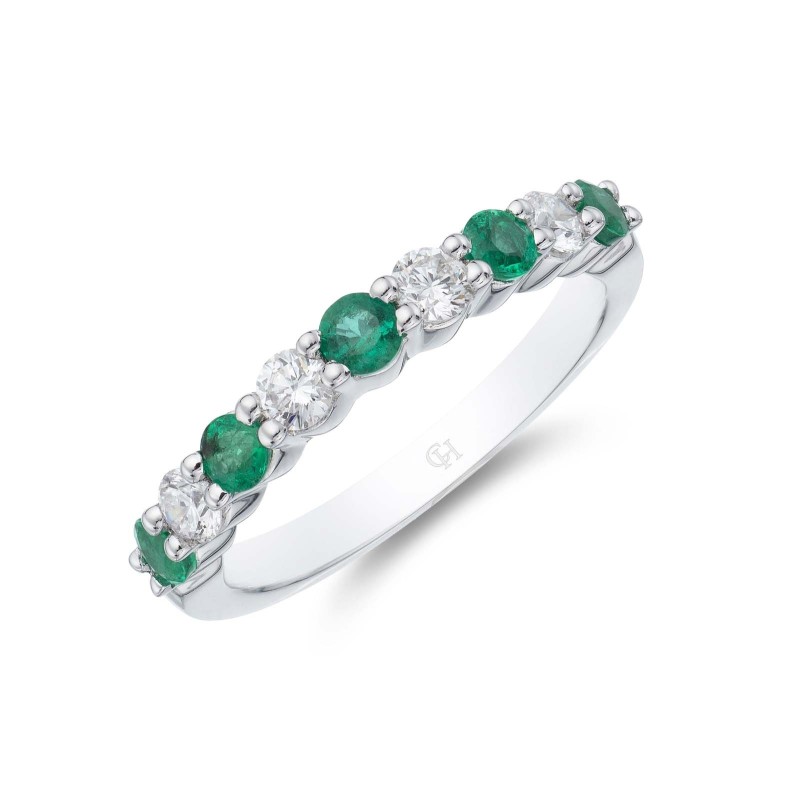 18ct White Gold 0.07ct Brilliant Cut Emerald and 0.32ct Diamond Eternity Ring