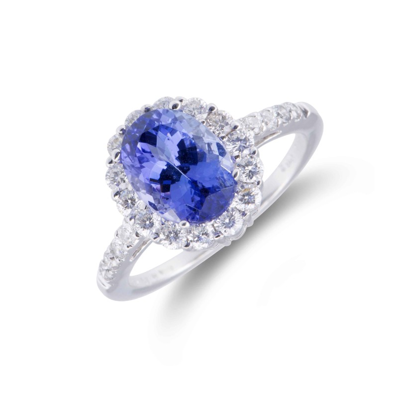 14ct white gold tanzanite 2.80ct and diamond 0.62ct cluster ring