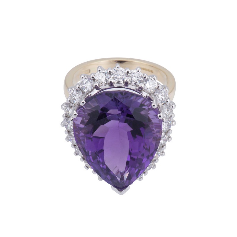 18ct yellow gold 16.40ct amethyst and 1.65ct diamond cluster ring