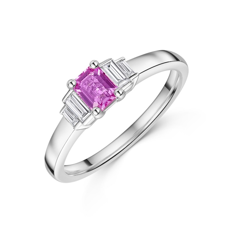 9ct White Gold 0.48ct Pink Sapphire & 0.21ct Diamond Cluster Ring