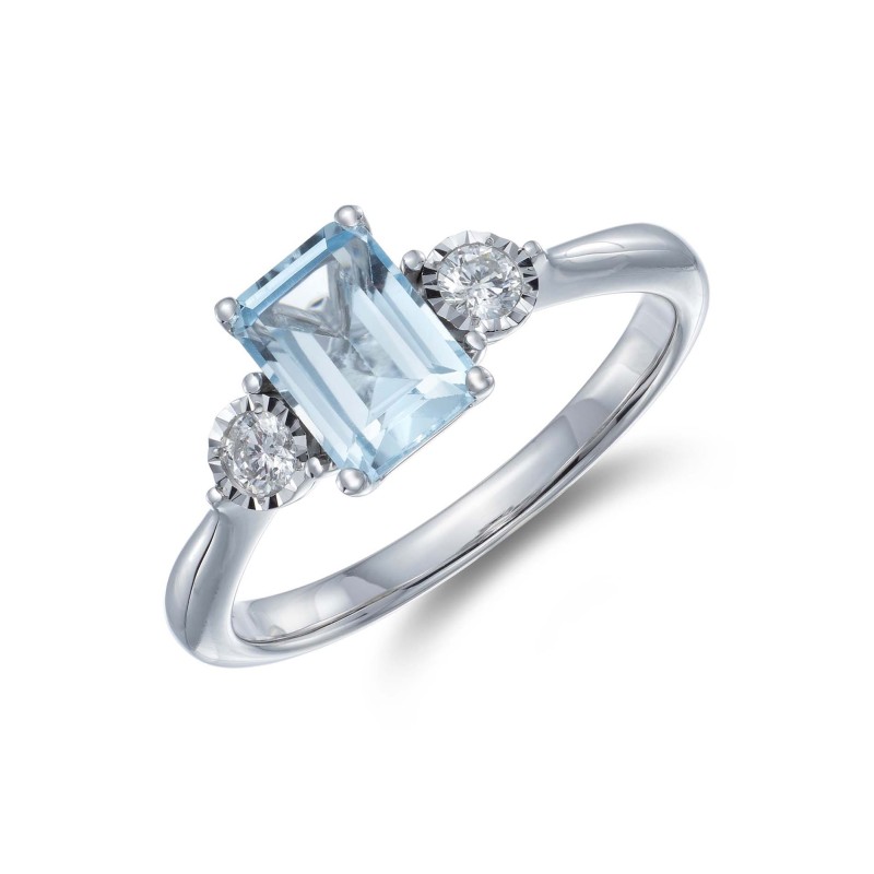9ct White Gold 0.12ct Diamond and 1.00ct Blue Topaz Ring