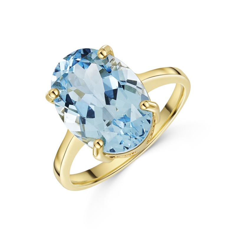 9ct Yellow Gold Oval Cut 6.90ct London Blue Topaz Solitaire Ring