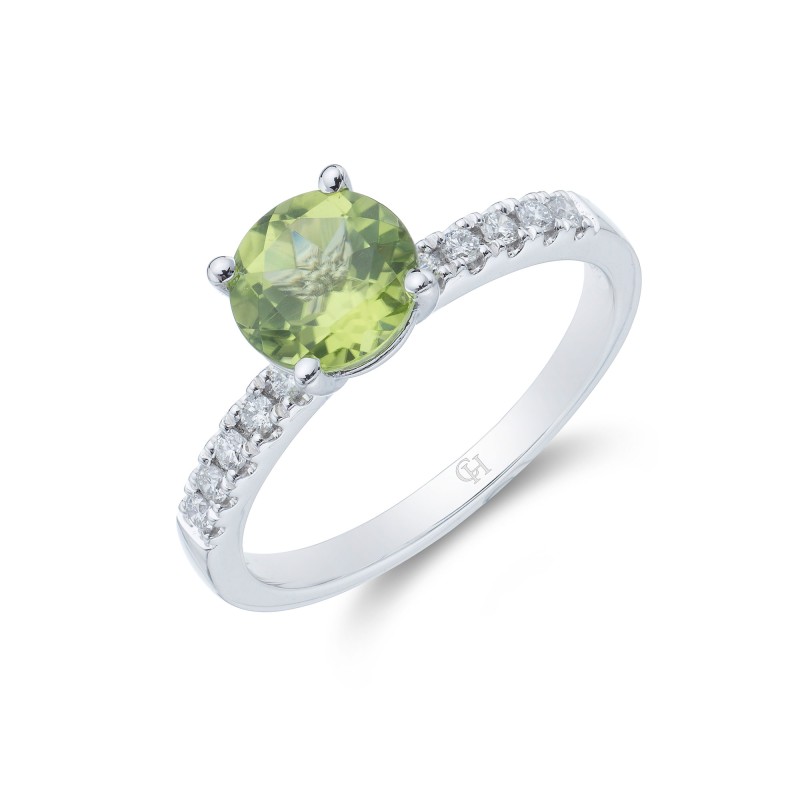 9ct White Gold Brilliant Cut Peridot and Diamond 1.41 Solitaire Ring