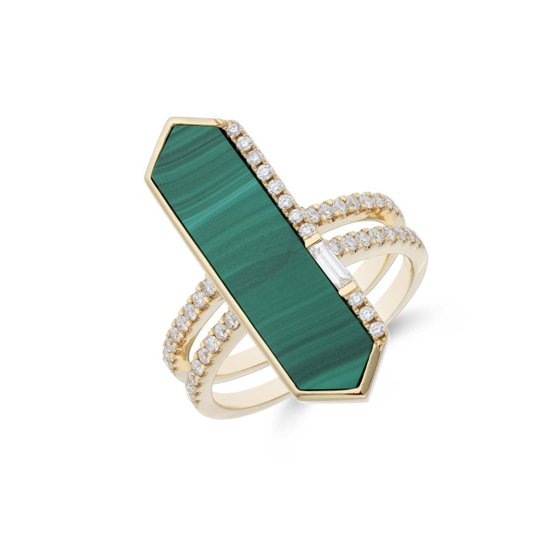 18ct Yellow Gold Malachite 0.40ct Diamond Ring