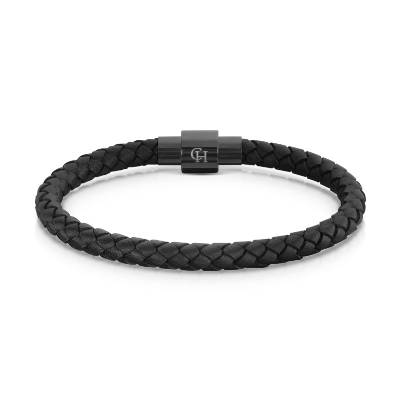 Gents Stainless Steel & Leather Plaited Bracelet