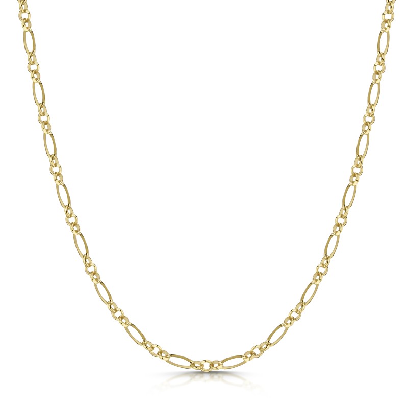 9ct Yellow Gold Diamond Cut Figaro 61cm Gents Necklet 