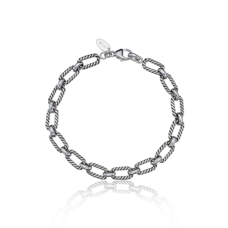 Sterling Silver Textured Twist Link Mens Bracelet 1