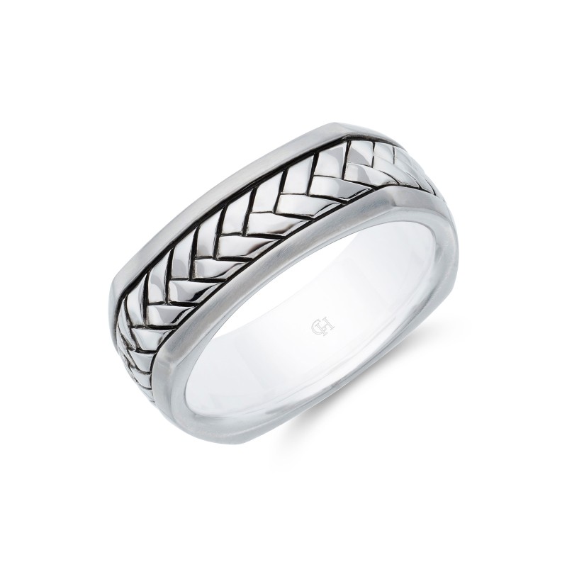 Silver Gents 8mm Square Herringbone Ring