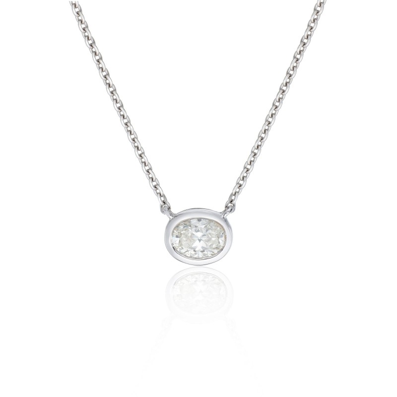 18ct White Gold 0.30ct Solitaire Oval Diamond Pendant